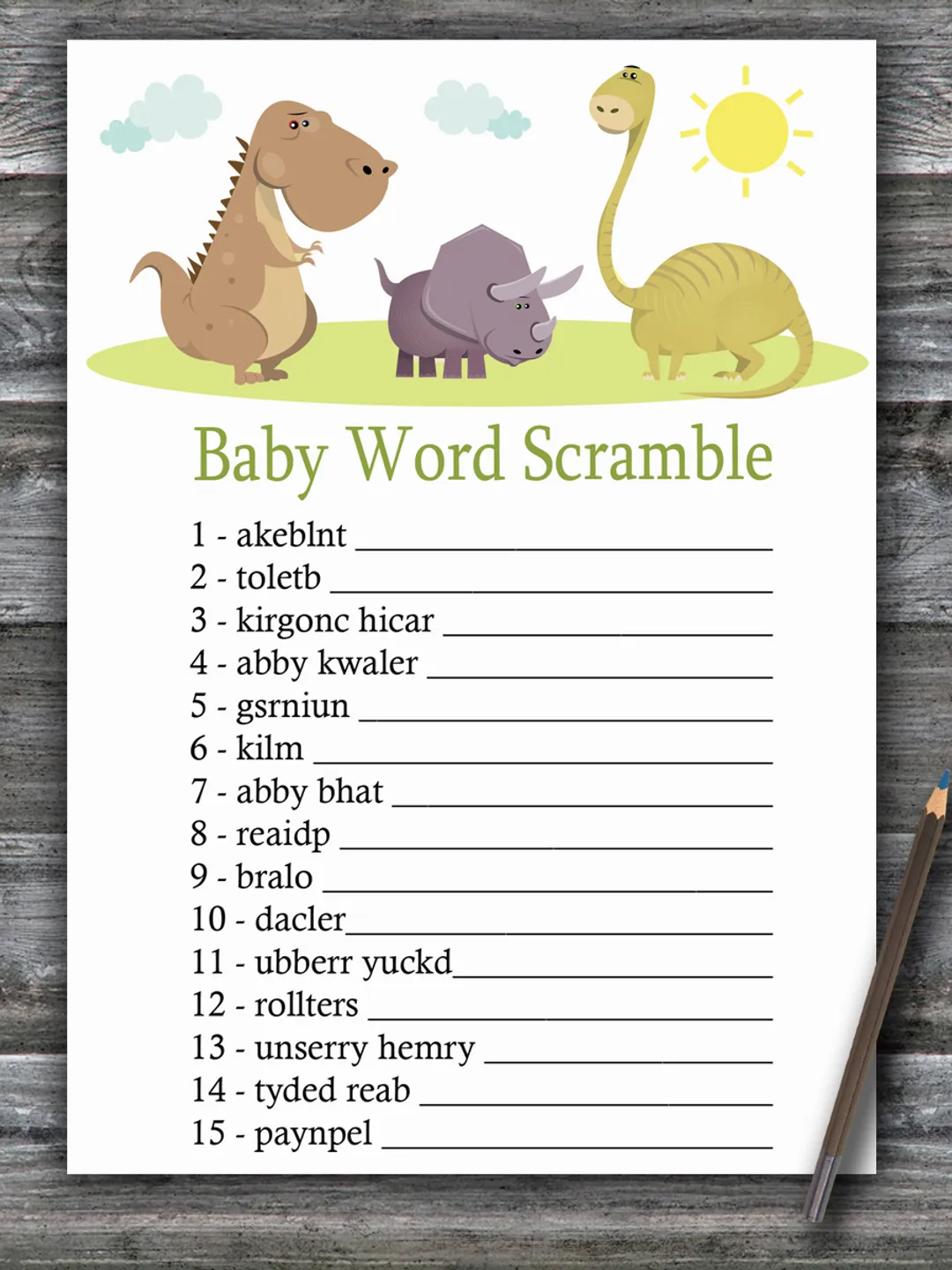 Dinosaur Baby word scramble game card,Dinosaur Baby shower games ...