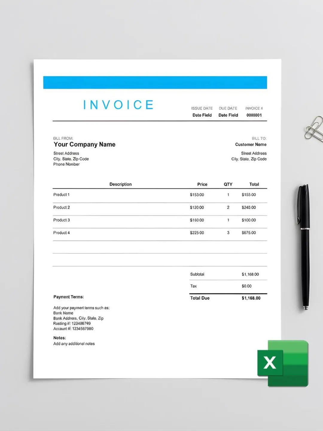 Excel Invoice Template Printable | Small Business Invoice ...