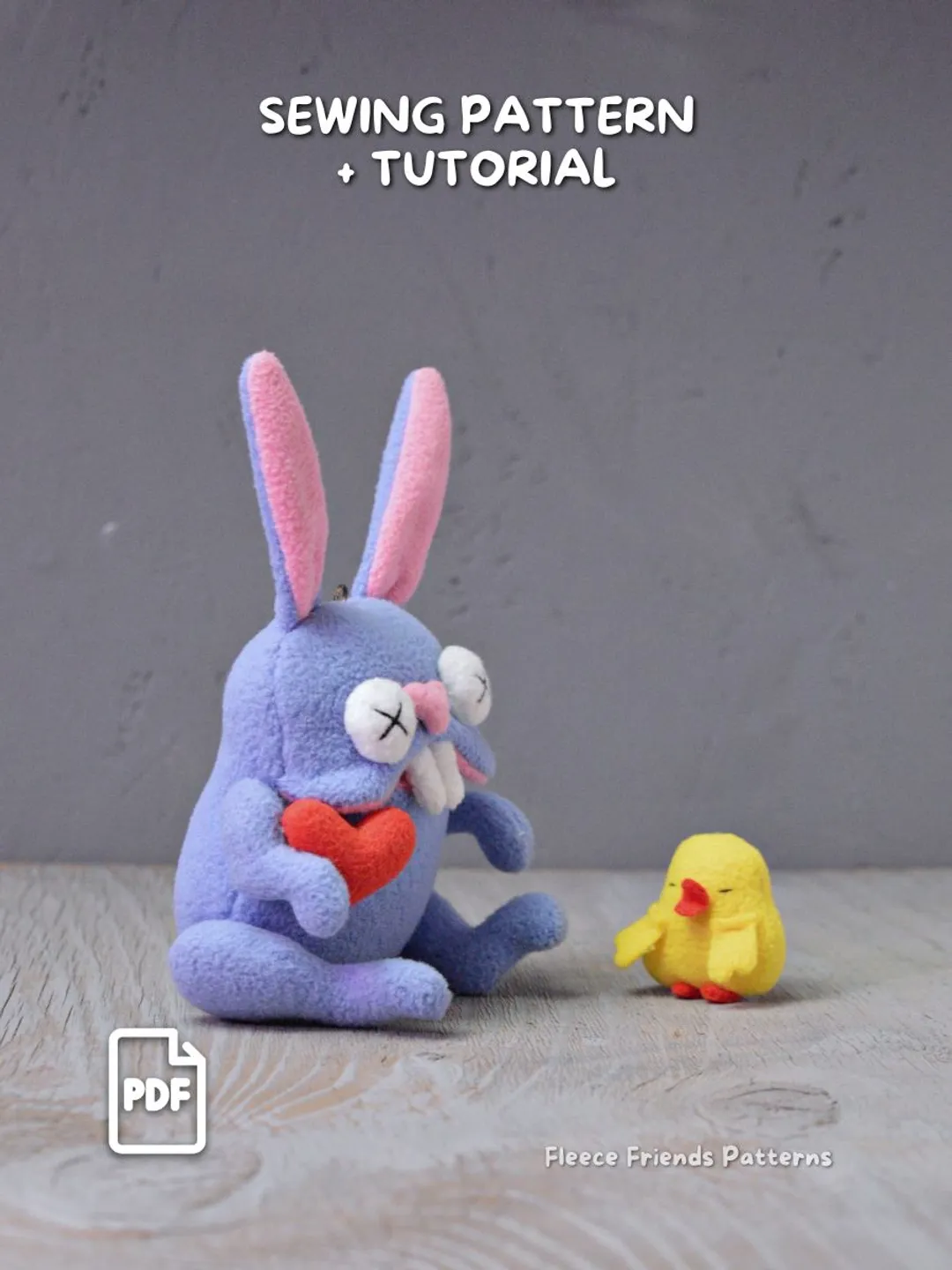 Bunny Plush Sewing Pattern with Secret Mouth Pocket and Chick PDF