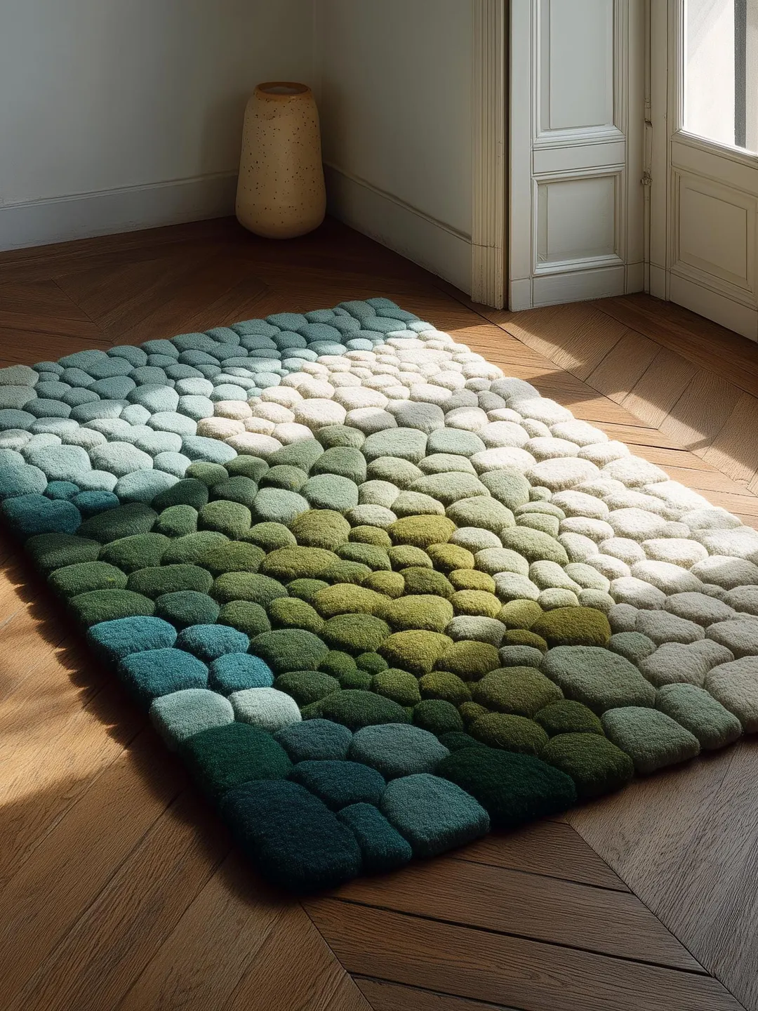 Hand-Tufted Pebble Wool Rug • Moss Green Scandinavian Boho