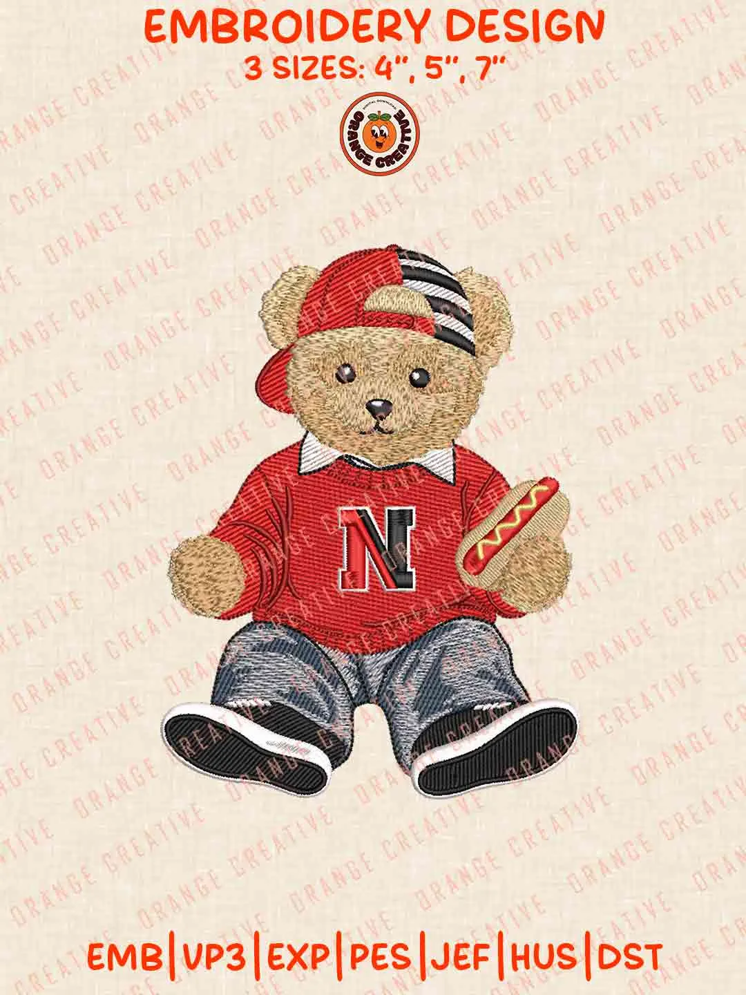 Northeastern Huskie Teddy Bear Embroidery Design Files, Football Embroidery Designs, Sport Machine Embroidery Files, 3 Sizes, Custom Sizes, Instant Download