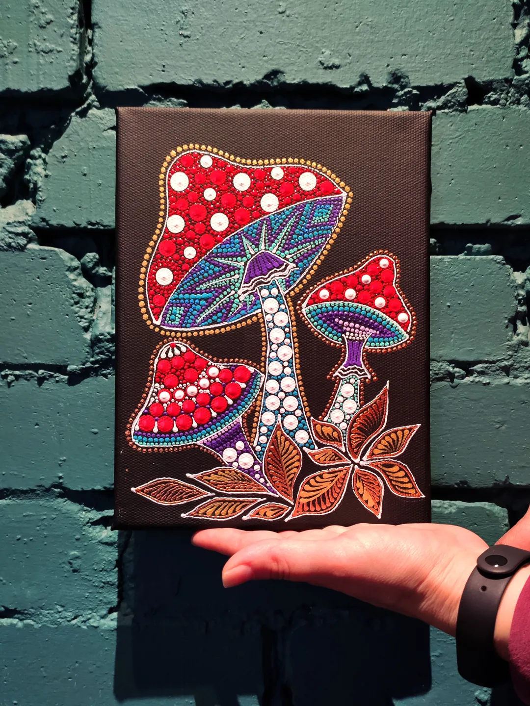 Magic Mushrooms Dot Painting Original Art