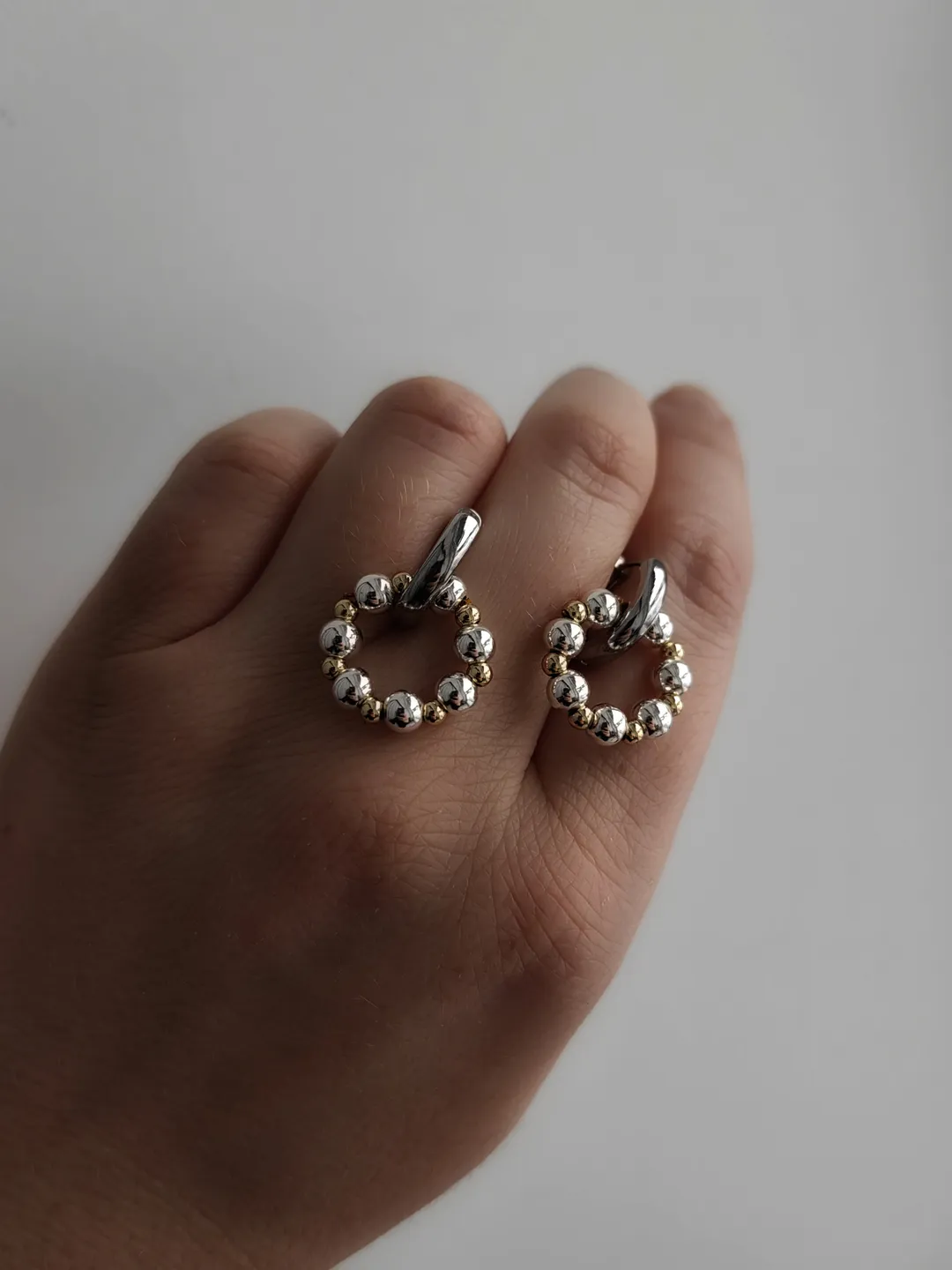 Mixed Metal Charm Hoop Earrings , Two Tone Earrings , Mixed Metal Jewelry , Everyday Lightweight Earrings , Minimalist Jewelry, Gift for Her