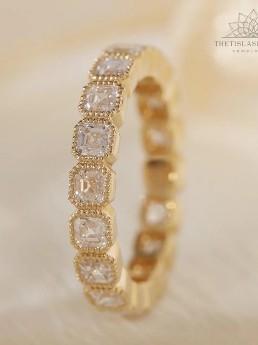 Asscher Cut Moissanite Bezel Set Eternity Bridal Band Minimalist ...