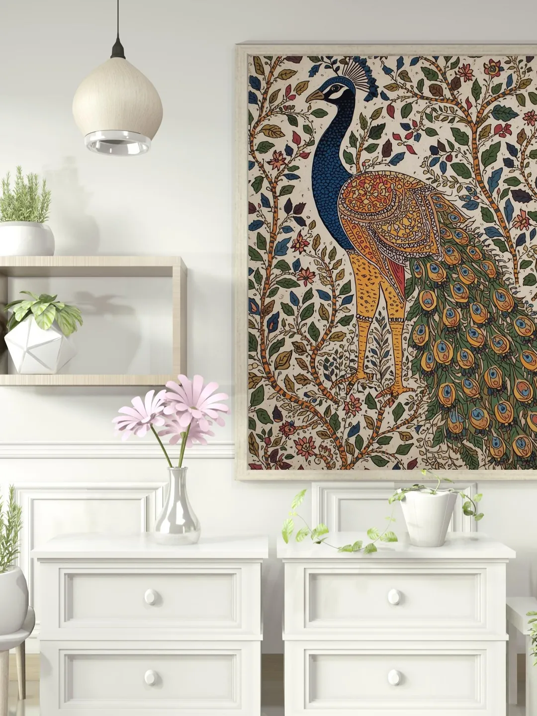 Madhubani Peacock Wall Art, Traditional Print, Indian Folk Painting ...