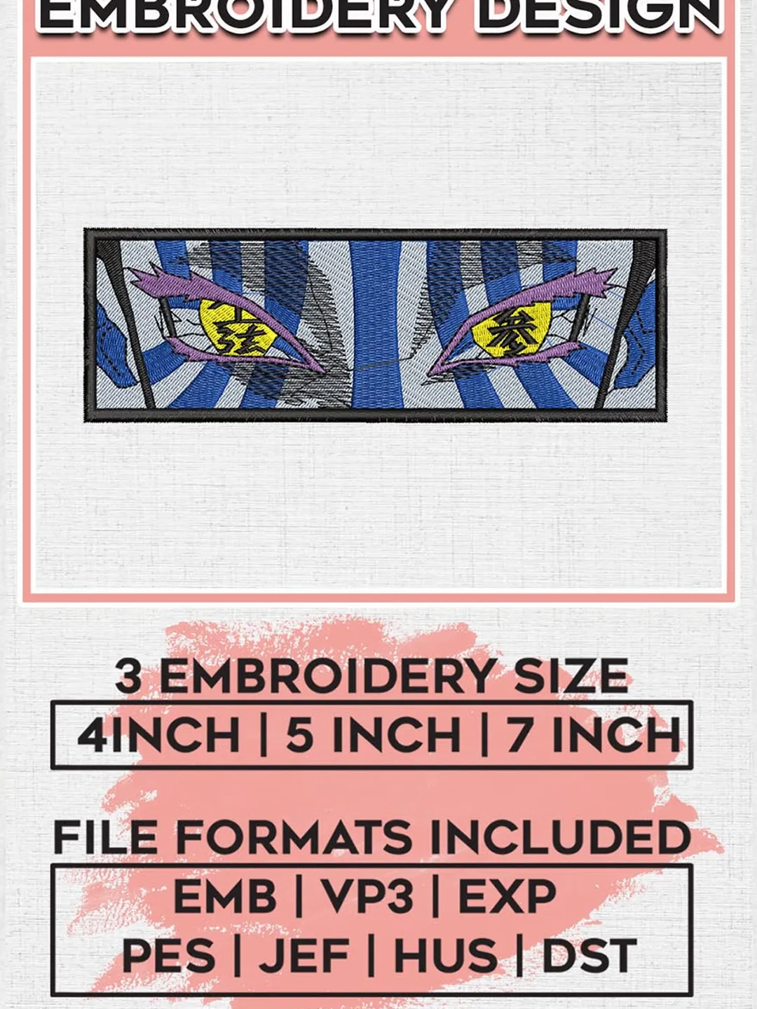 Akaza Rectangle Embroidery Files / Naruto Embroidery Designs 3 sizes / Anime Machine Embroidery Design File Design EMB_ANIME_282