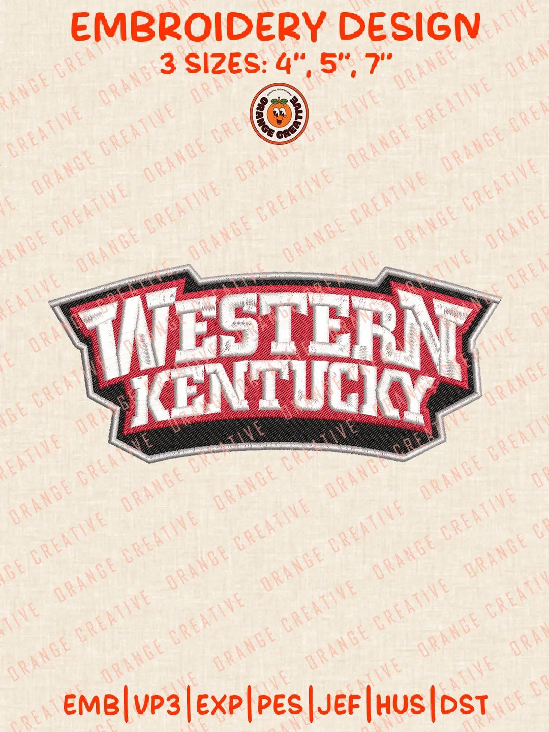NCAA Western Kentucky Wordmark Logo Embroidery Files, NCAA Western Kentucky Hilltoppers Team Embroidery Designs, College Football Team Machine Embroidery Files, NCAA Western Kentucky Machine Embroidery, Digital Download