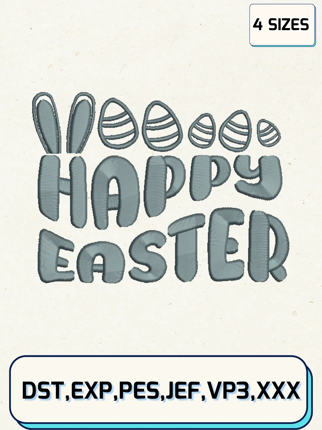 Happy Easter Embroidery Design Files, Easter Day Logos Embroidery Designs, Machine Embroidery Files, 4 Sizes