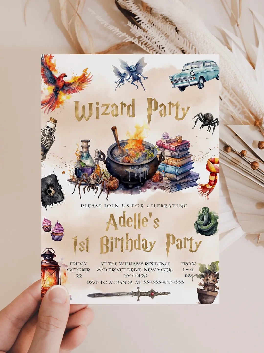 The Chosen One Invitation; Wizard Birthday Party; Magic School 1st Birthday Invitation Template; Editable Wizarding World Invitation;
