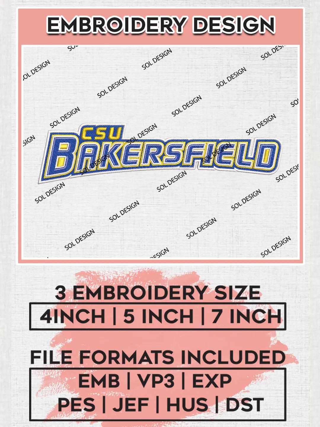 NCAA CSU Bakersfield Team Writing Logo Embroidery Design Files, NCAA Cal State Bakersfield Roadrunners Machine Embroidery, NCAA Teams, Game Day, 3 sizes, NCAA Machine embroidery designs, Digital Download
