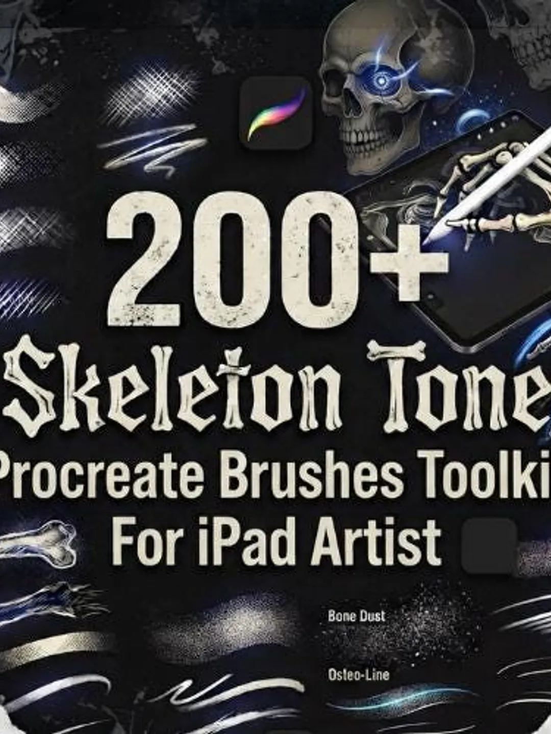 200+ Skeleton Procreate Brushes | Bone Anatomy, Skull Texture (Digital Download)