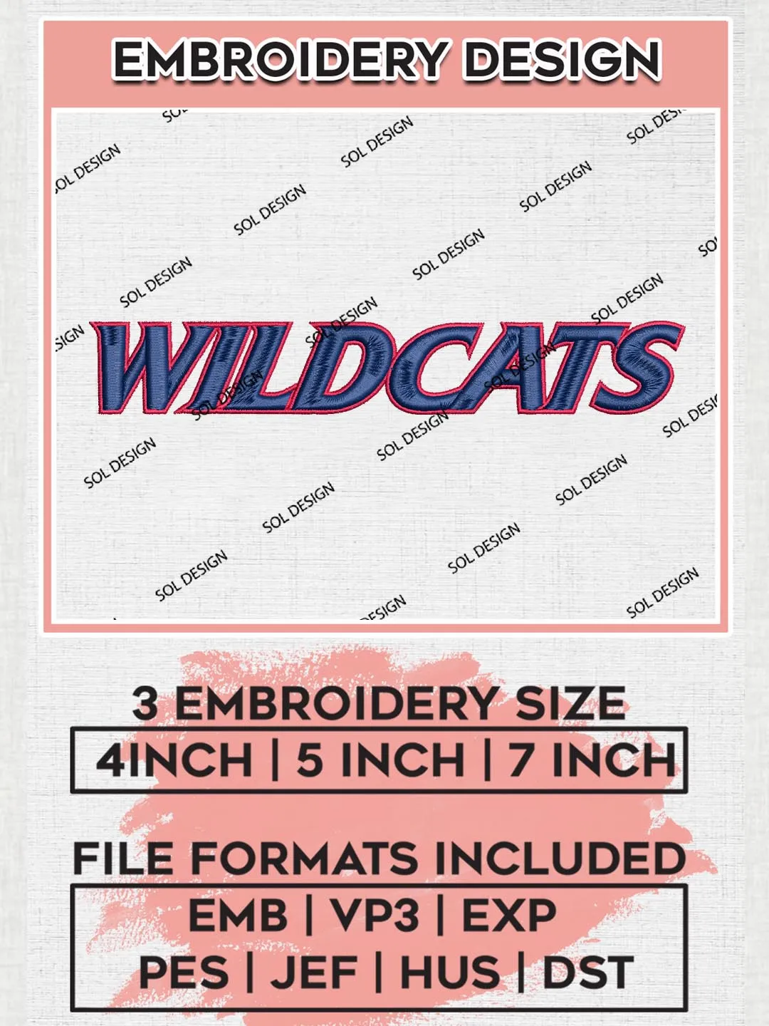 Wildcats NCAA Team Word Logo Embroidery Design Files, NCAA Arizona Wildcats Machine Embroidery, NCAA Teams, 3 sizes, NCAA Machine embroidery designs, Digital Download