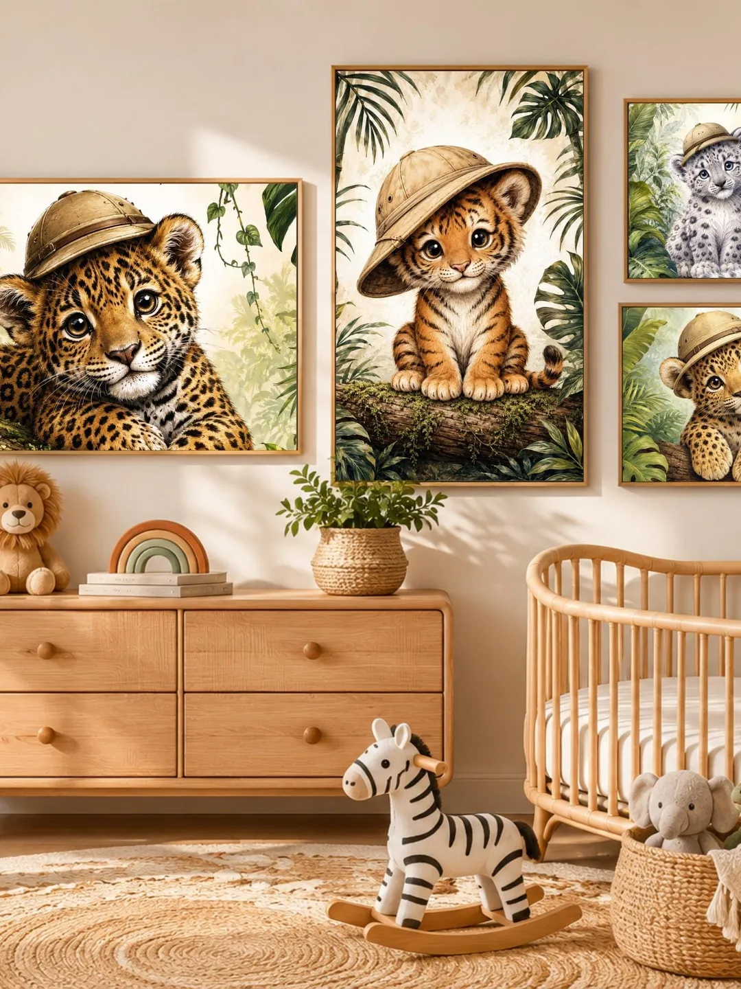Safari Big Cat Nursery Wall Art Set of 6 | Animal Cub Prints, Kids Room