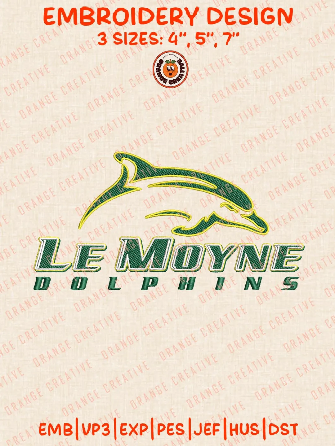 Le Moyne Dolphins Logo Embroidery Design Files, NCAA Logos Embroidery Designs, NCAA Machine Embroidery Files, 3 Sizes, Custom Sizes, Instant Download