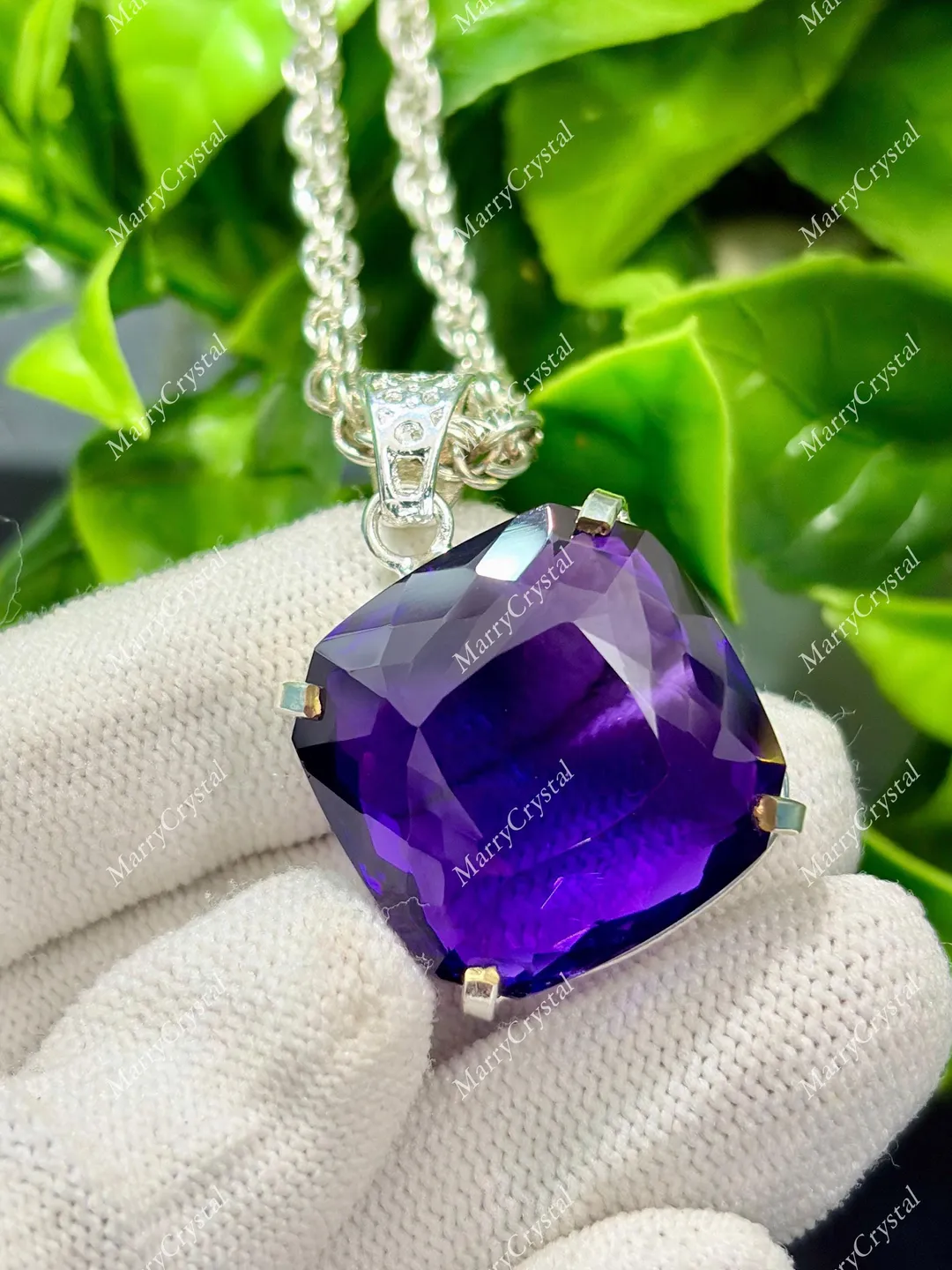Unique 80 Ct Purple Amethyst Hydrothermal GS Silver Trillion Pendent ...