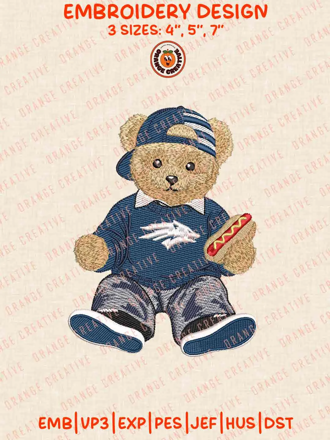 Nevada Wolf Pack Teddy Bear Logo Embroidery Design, NCAA Nevada Wolf Pack Team Machine Embroidery Digitized Pes File, 4 Sizes, Custom Size, Instant Download