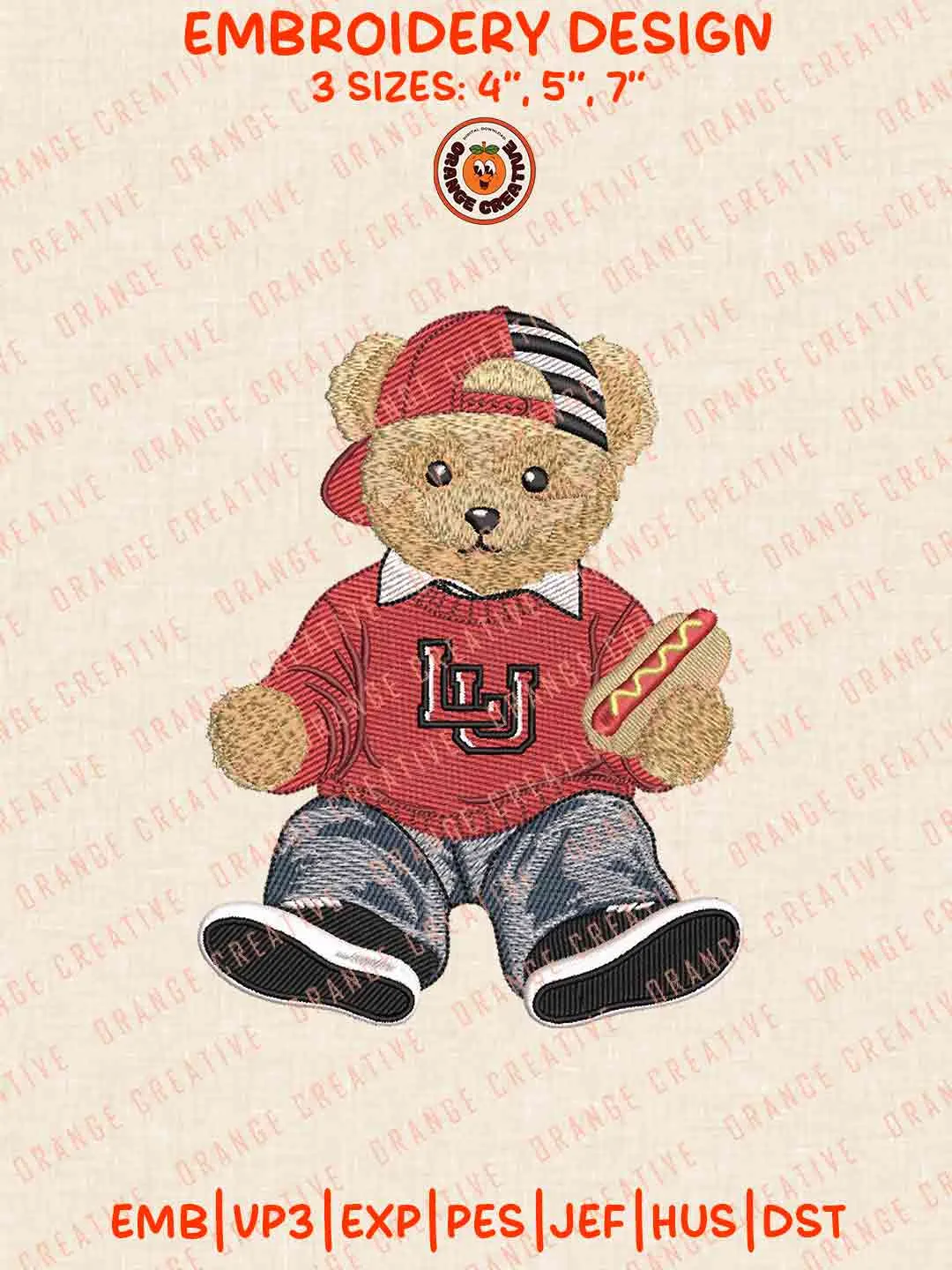 Lamar Cardinal Teddy Bear Embroidery Design Files, Football Embroidery Designs, Sport Machine Embroidery Files, 3 Sizes, Custom Sizes, Instant Download