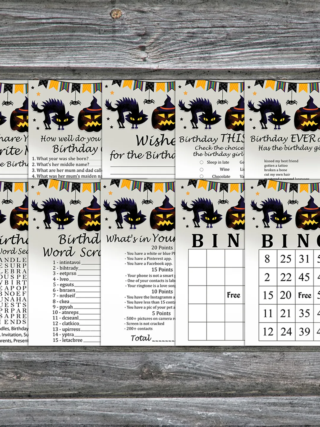 Halloween Birthday Party Games bundle,Adult birthday games package,Printable Birthday Games,INSTANT DOWNLOAD