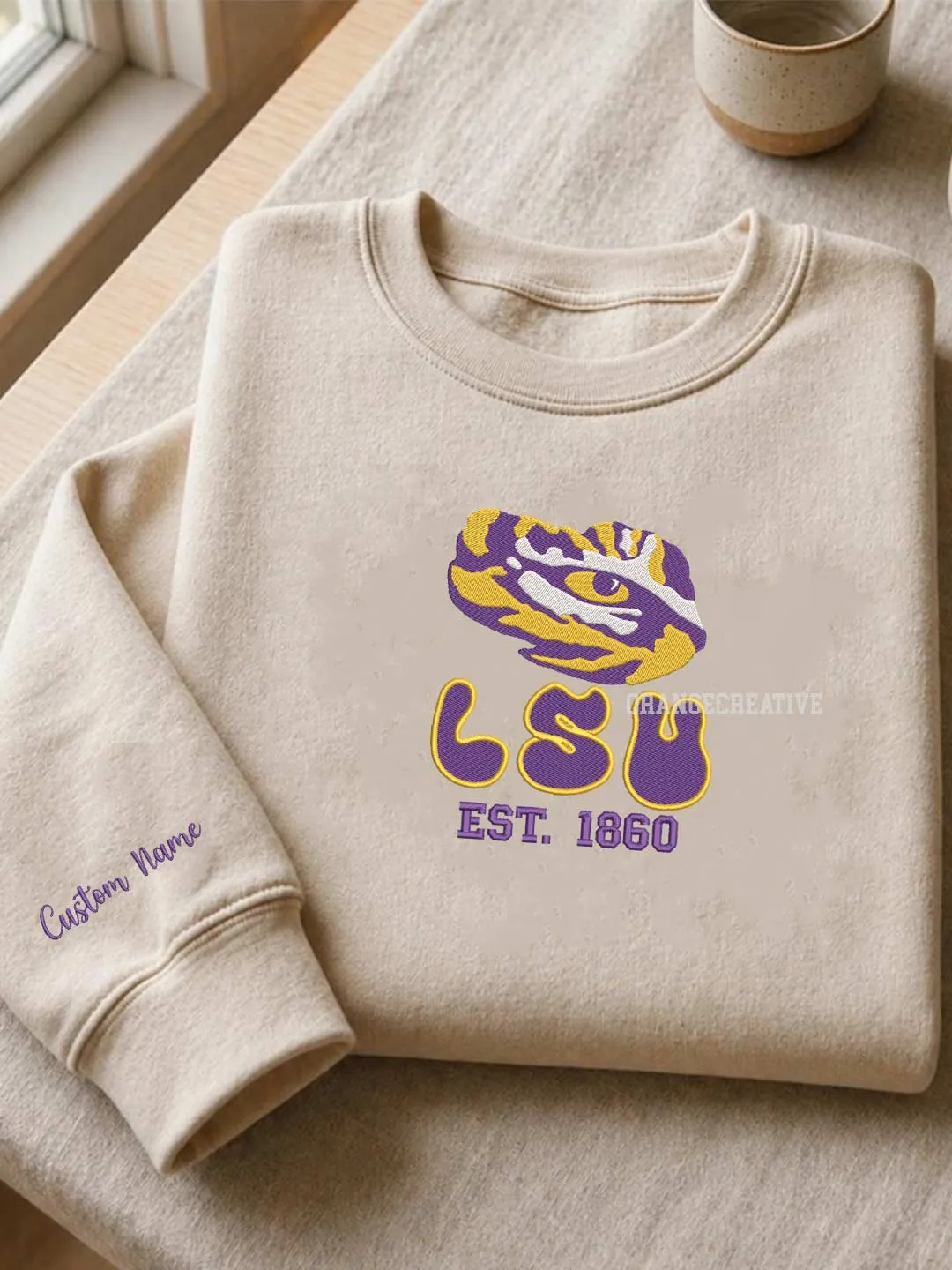 LSU Tiger Est Embroidered Sweatshirt, Sport Embroidered Crewneck, Football Embroidered Shirt, College Sweatshirt, Crewneck Gift