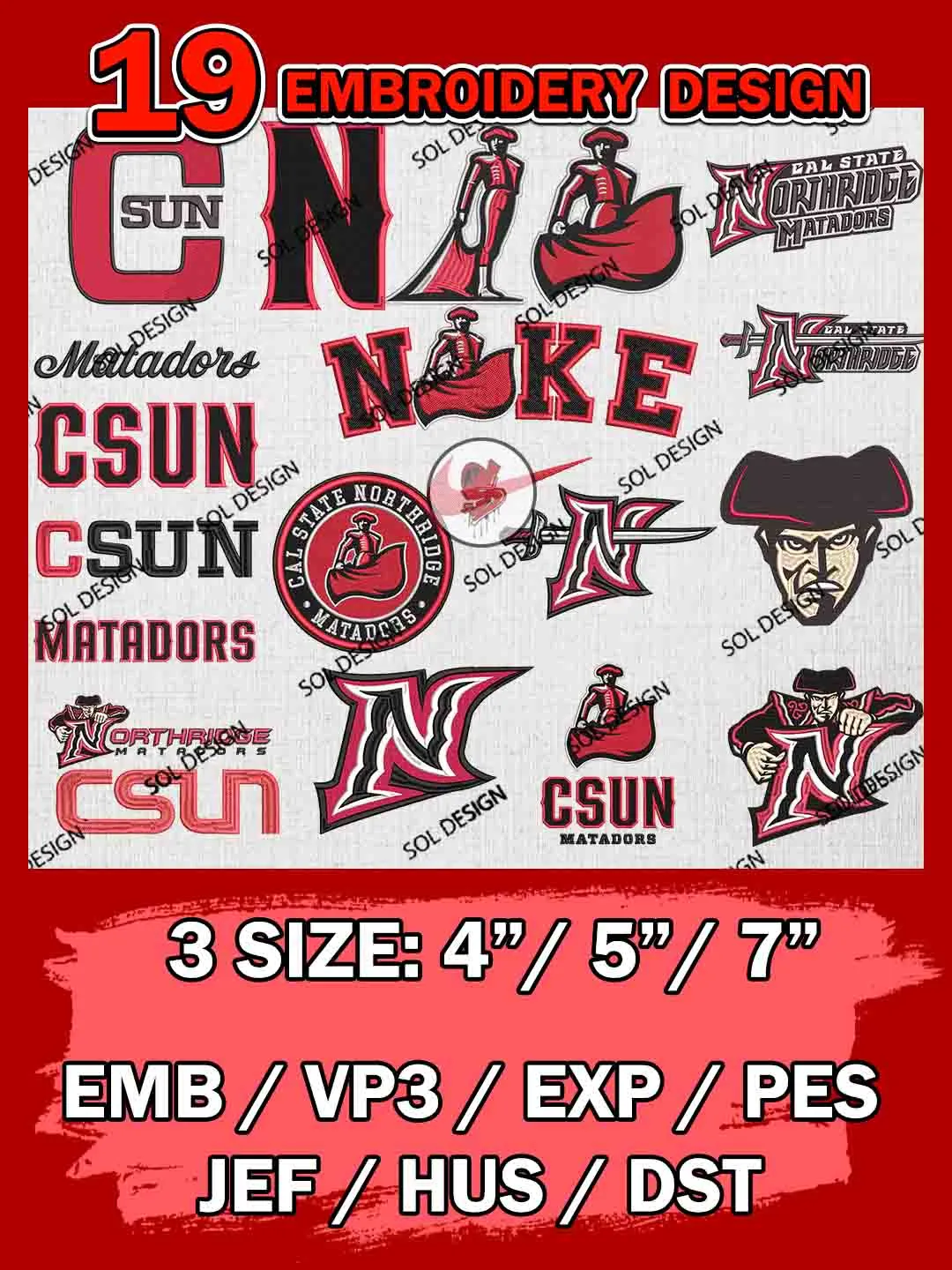 19 NCAA Cal State Northridge Matadors Bundle Embroidery Files, NCAA Cal State Northridge Matadors Team Bundle Embroidery Designs, NCAA Teams, National College Football Team 3 sizes, NCAA Cal State Northridge Machine Embroidery, Digital Download
