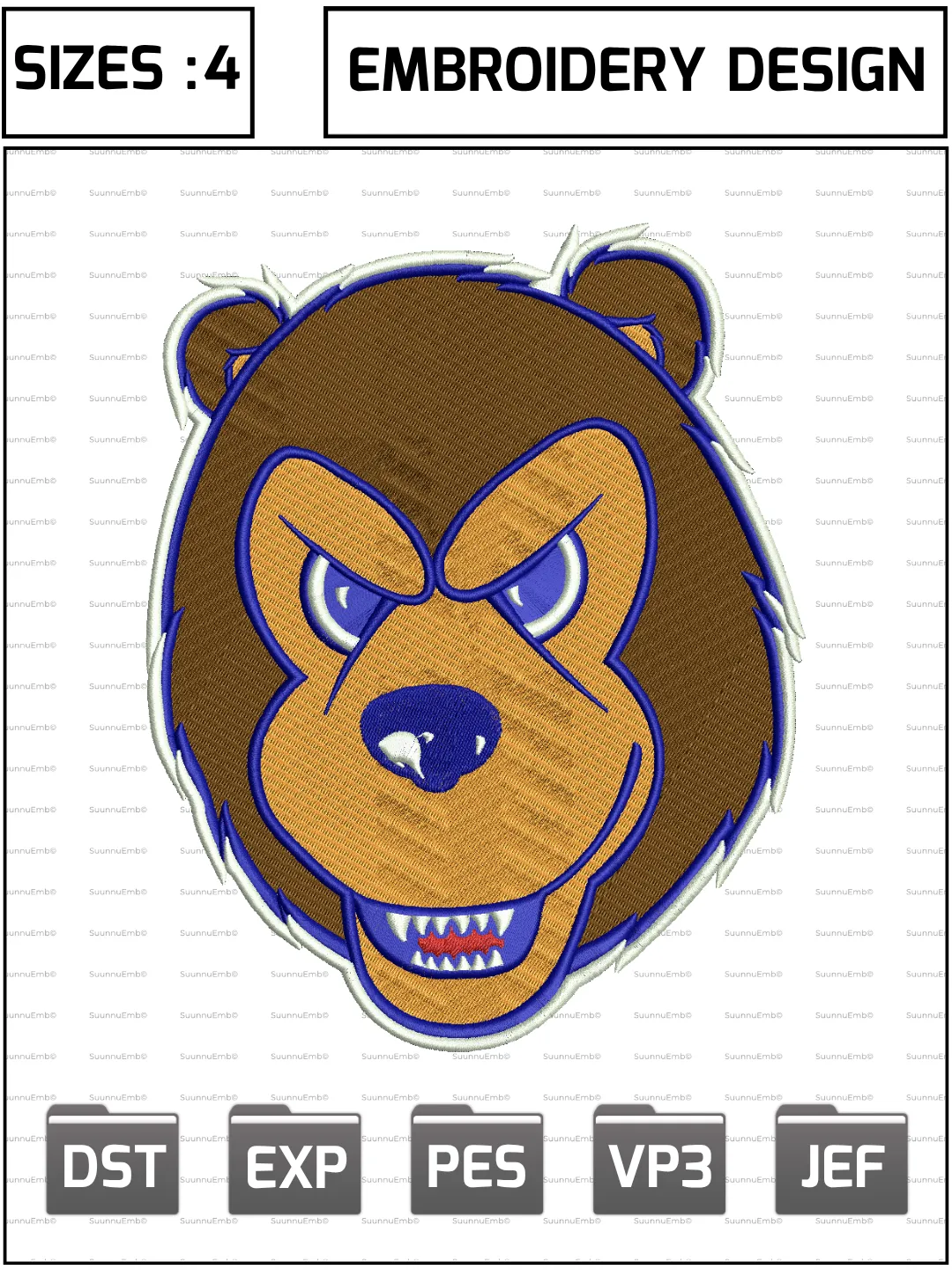 Belmont Bruins Mascot Logo Embroidery Design,NCAA Logos Embroidery Design,NCAA Teams, Machine Embroidery Design File,4 Sizes, Digital Download