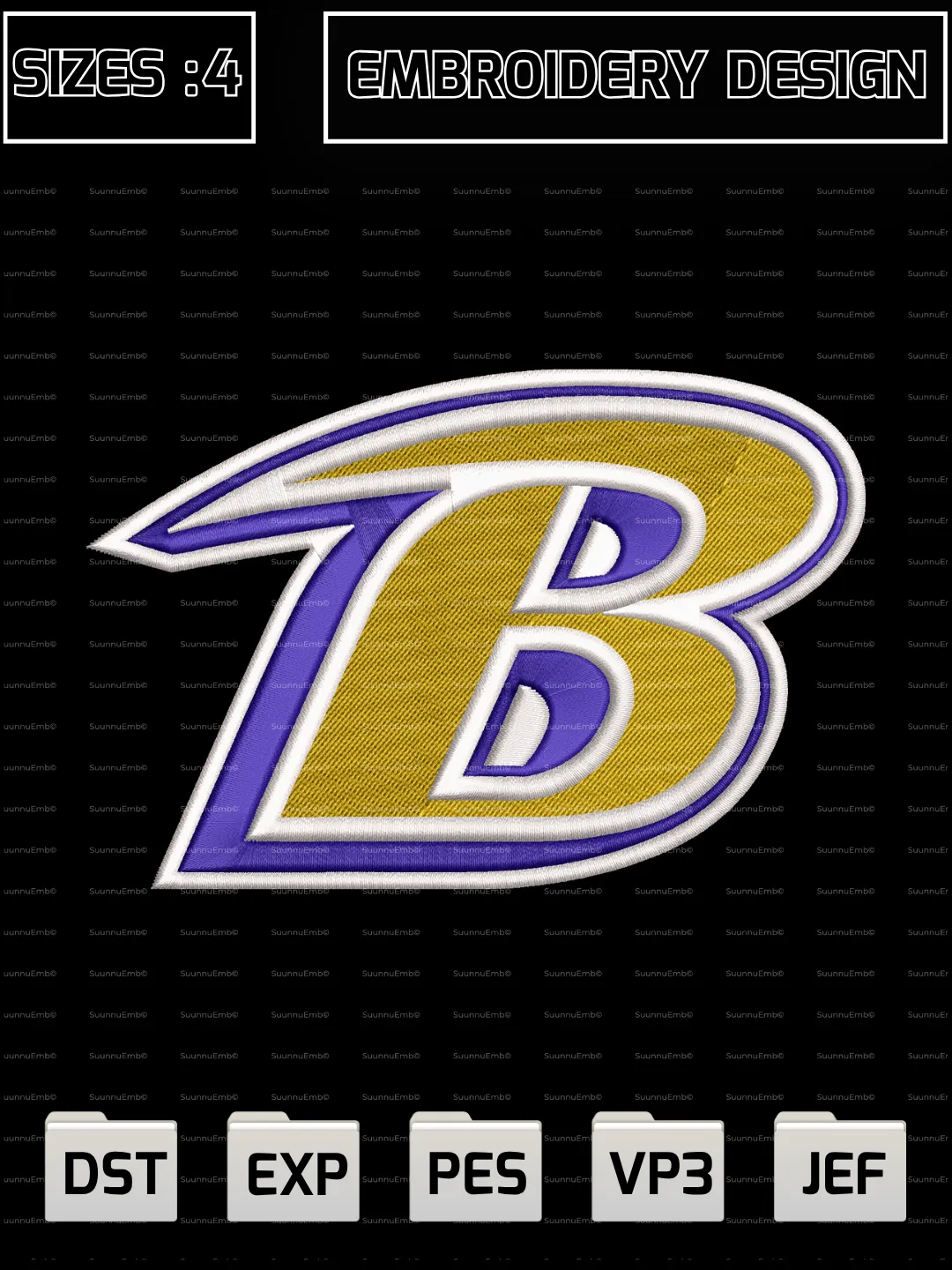 Baltimore Ravens Logo Embroidery Design,NFL Logos Embroidery Design,NFL Teams, Machine Embroidery Design File,4 Sizes, Digital Download