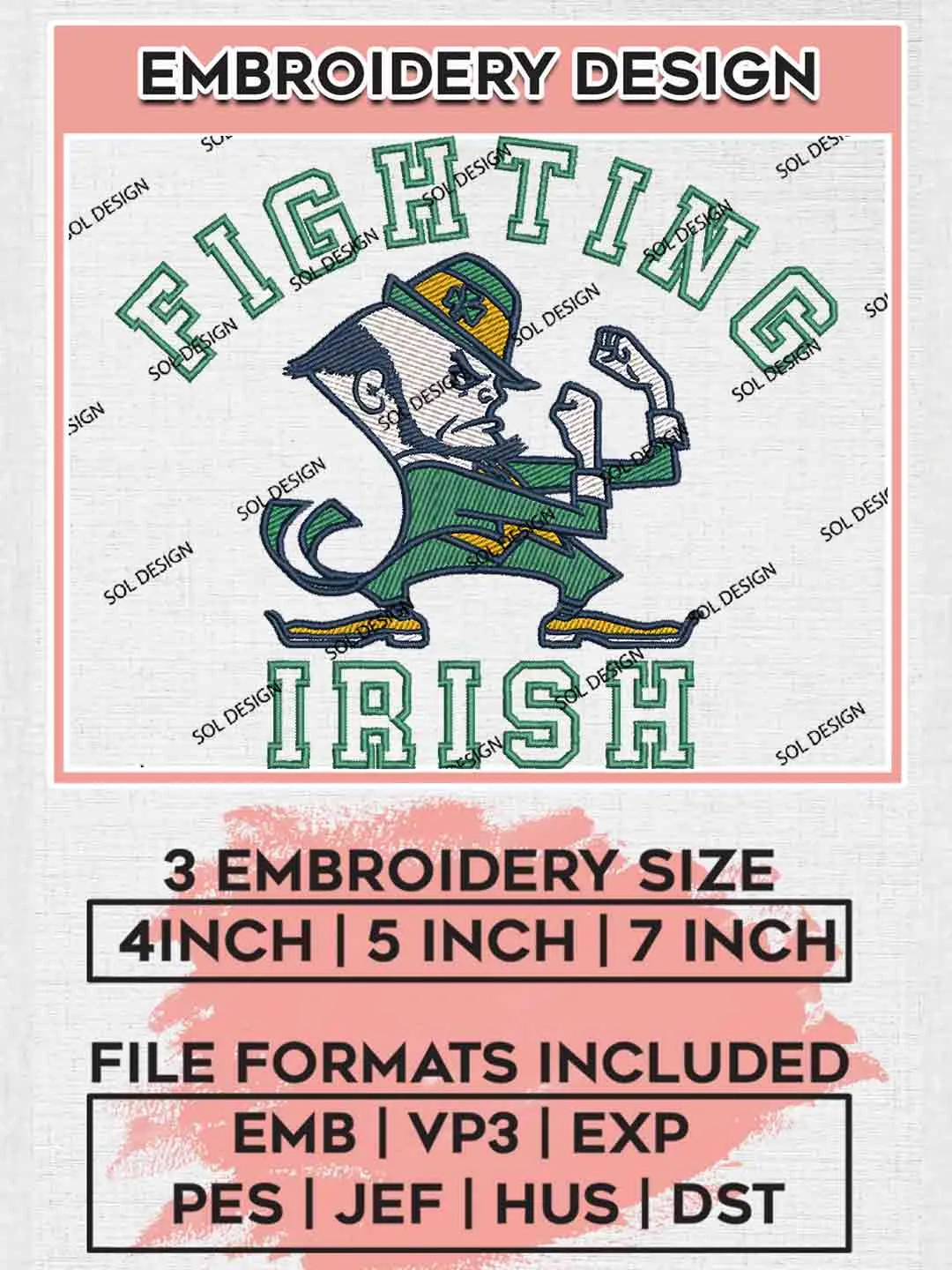 NCAA Notre Dame Fighting Irish Logo Embroidery Designs, NCAA Logo Embroidery files, NCAA Team, College Football Team Machine embroidery designs, Digital Download