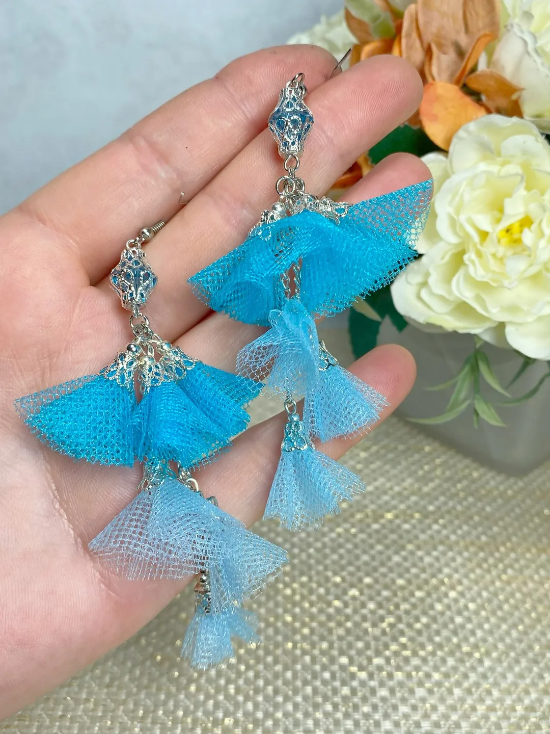 Handmade earrings. Fabric earrings. Bright earrings.