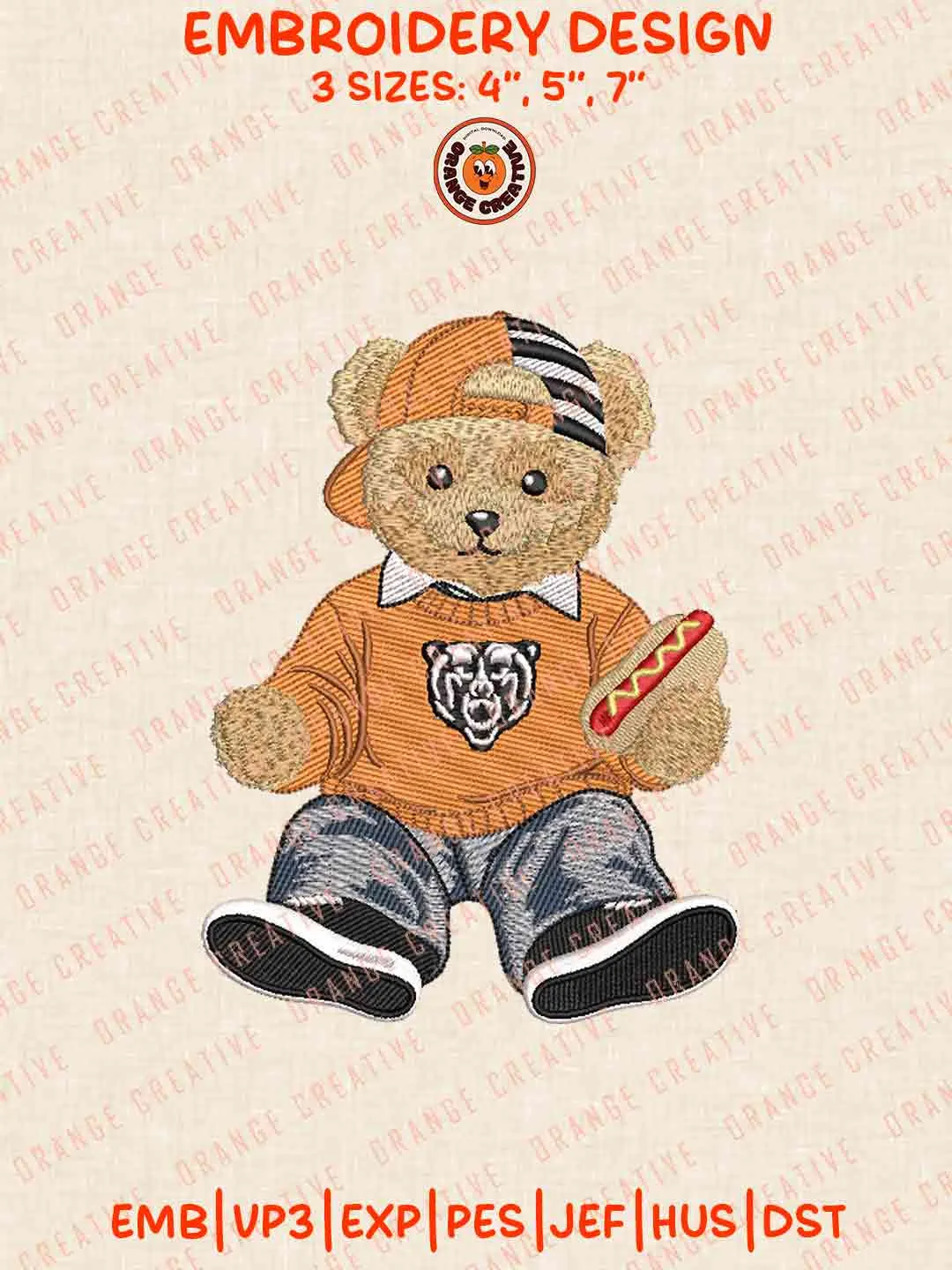 Mercer Bear Teddy Bear Embroidery Design Files, Football Logos Embroidery Designs, Sport Machine Embroidery Files, 3 Sizes, Custom Sizes, Instant Download