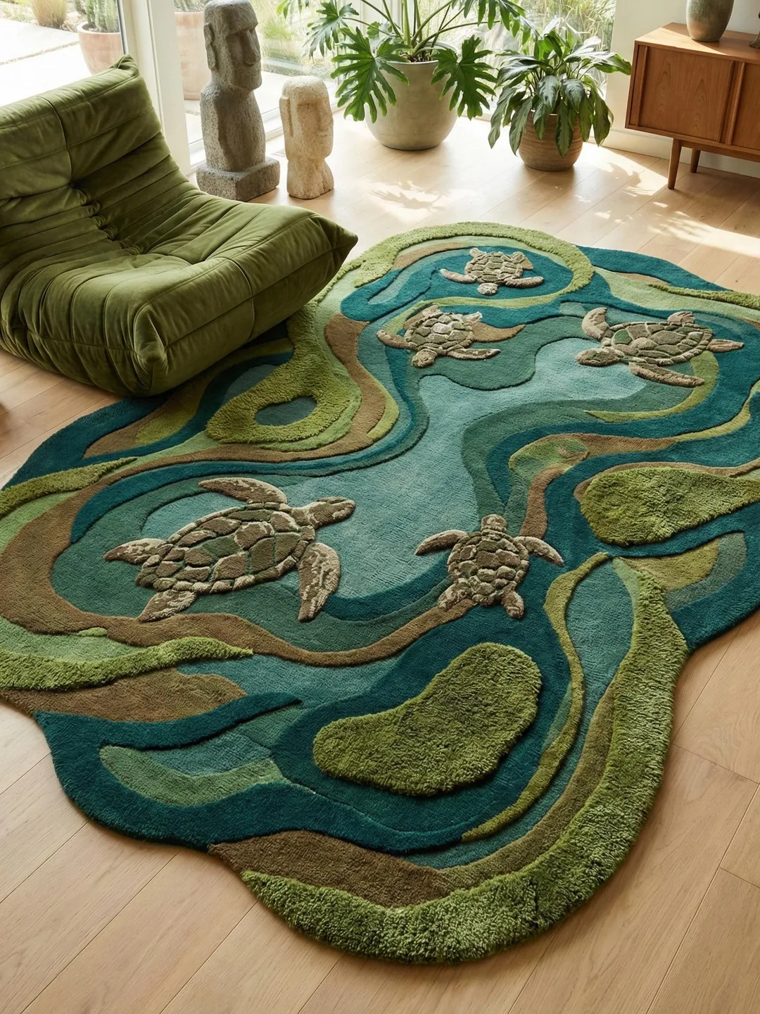 Hand Tufted Turtle Rug, Coastal Kids Room Wool Area Rug, Organic Ocean ...