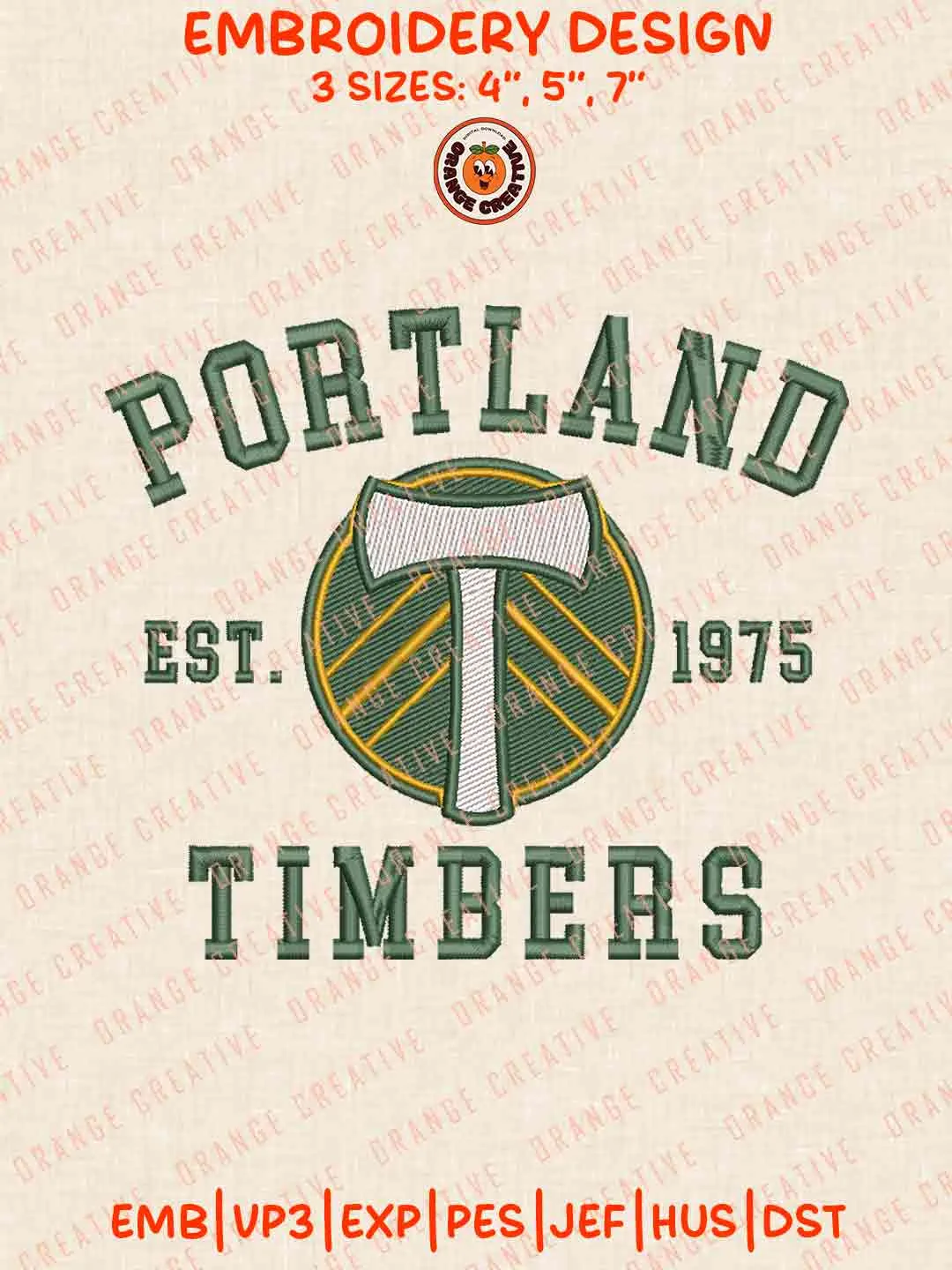 MLS Portland Timbers Est 1975 Logo Embroidery Files, MLS Portland Timbers Embroidery Designs, League Soccer Machine Embroidery Files, MLS Portland Timbers Machine Embroidery, 3 sizes, Digital Download