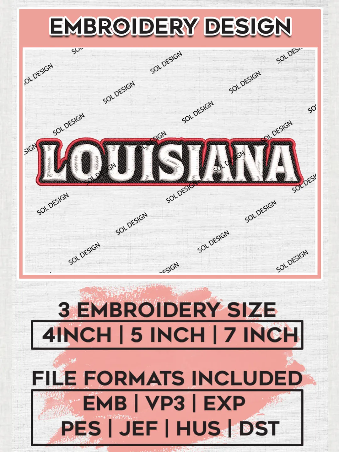 NCAA Louisiana College Team Word Logo Embroidery Design Files, NCAA Louisiana Ragin Cajuns Machine Embroidery, NCAA Teams, Game Day, 3 sizes, NCAA Machine embroidery designs, Digital Download