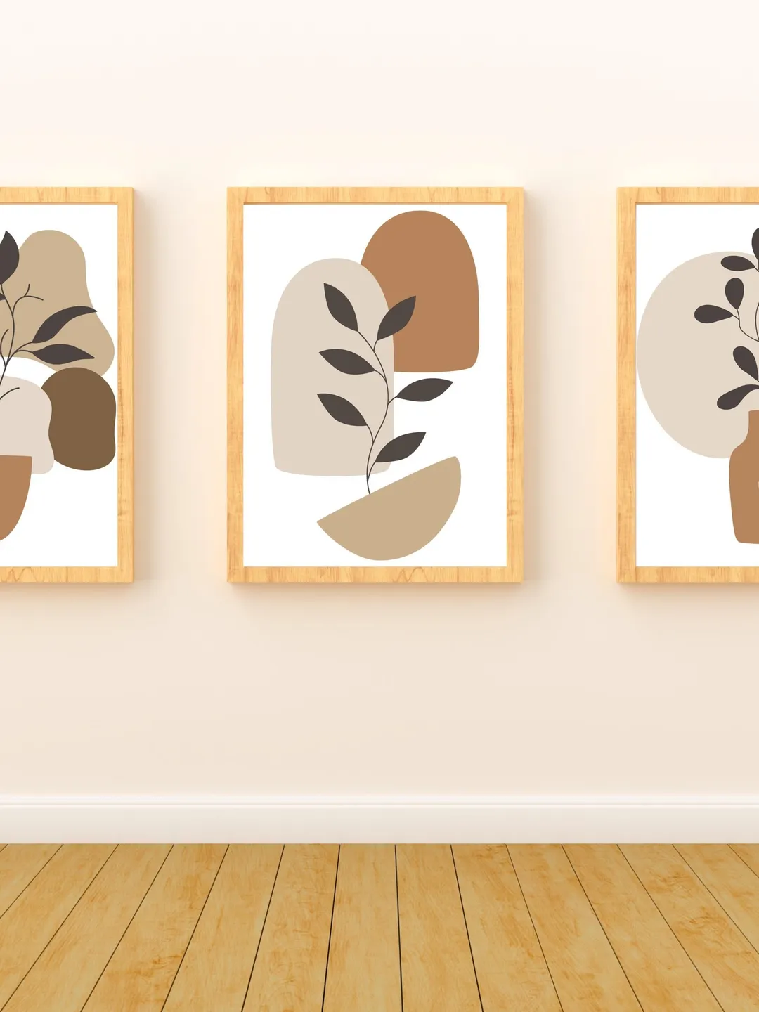 Boho Abstract Botanical Wall Art Set of 3 Prints, Neutral Beige Brown ...