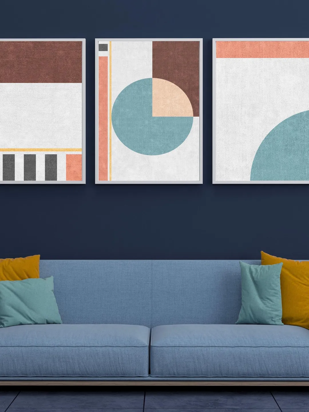 Mid Century Modern Abstract Wall Art Set of 3, Geometric Prints in ...