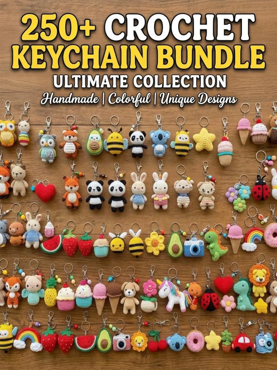 350+Crochet Keychain Pattern Bundle Amigurumi Cute Animals Food Designs ...