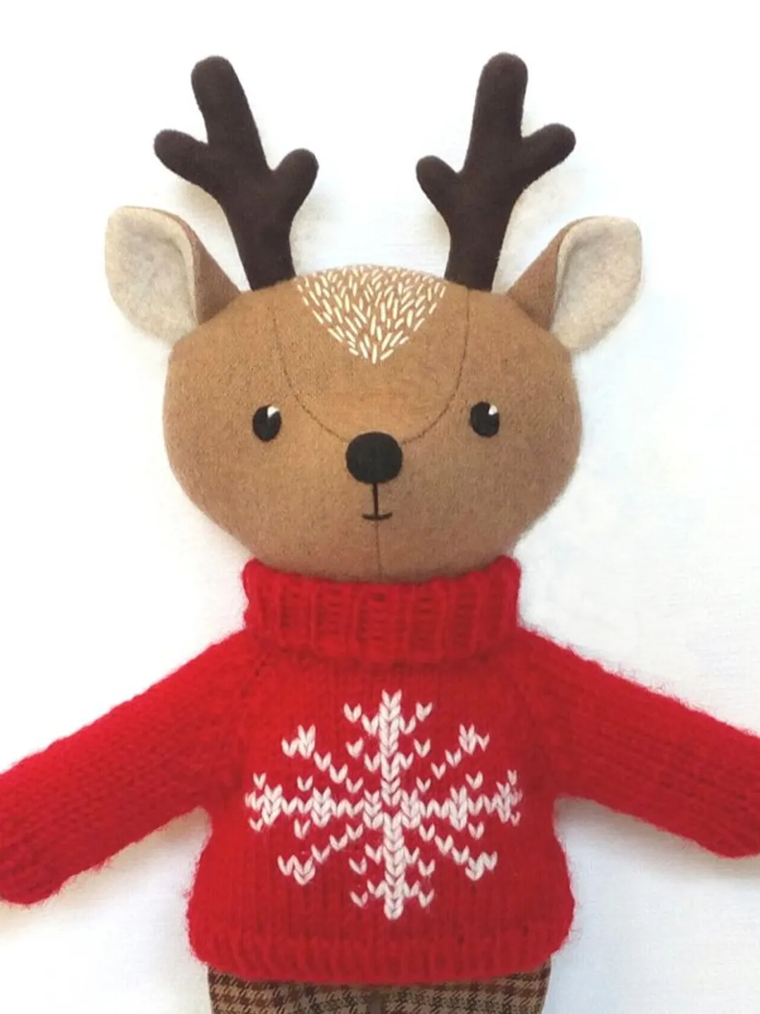 Red deer boy, stuffed wool deer doll, plush reindeer toy, deer rag doll