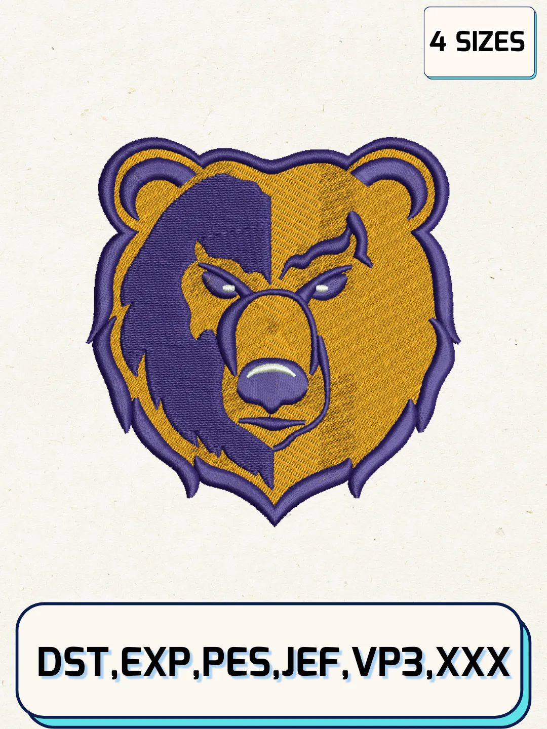 California Golden Bears Mascot Embroidery Design Files, NCAA Logos Embroidery Designs, Machine Embroidery Files, 4 Sizes
