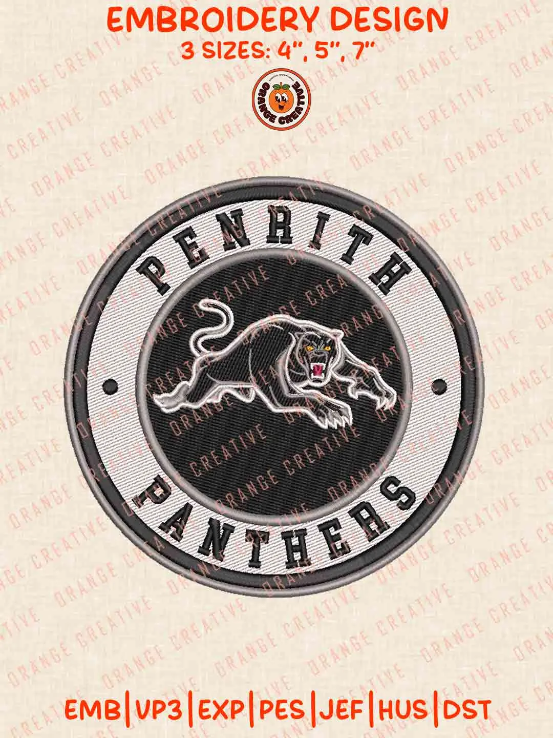 NRL Penrith Panthers Rugby Logos Embroidery Design, NRL Team Machine Embroidery Digitized Pes File, 4 Sizes, Custom Size, Instant Download