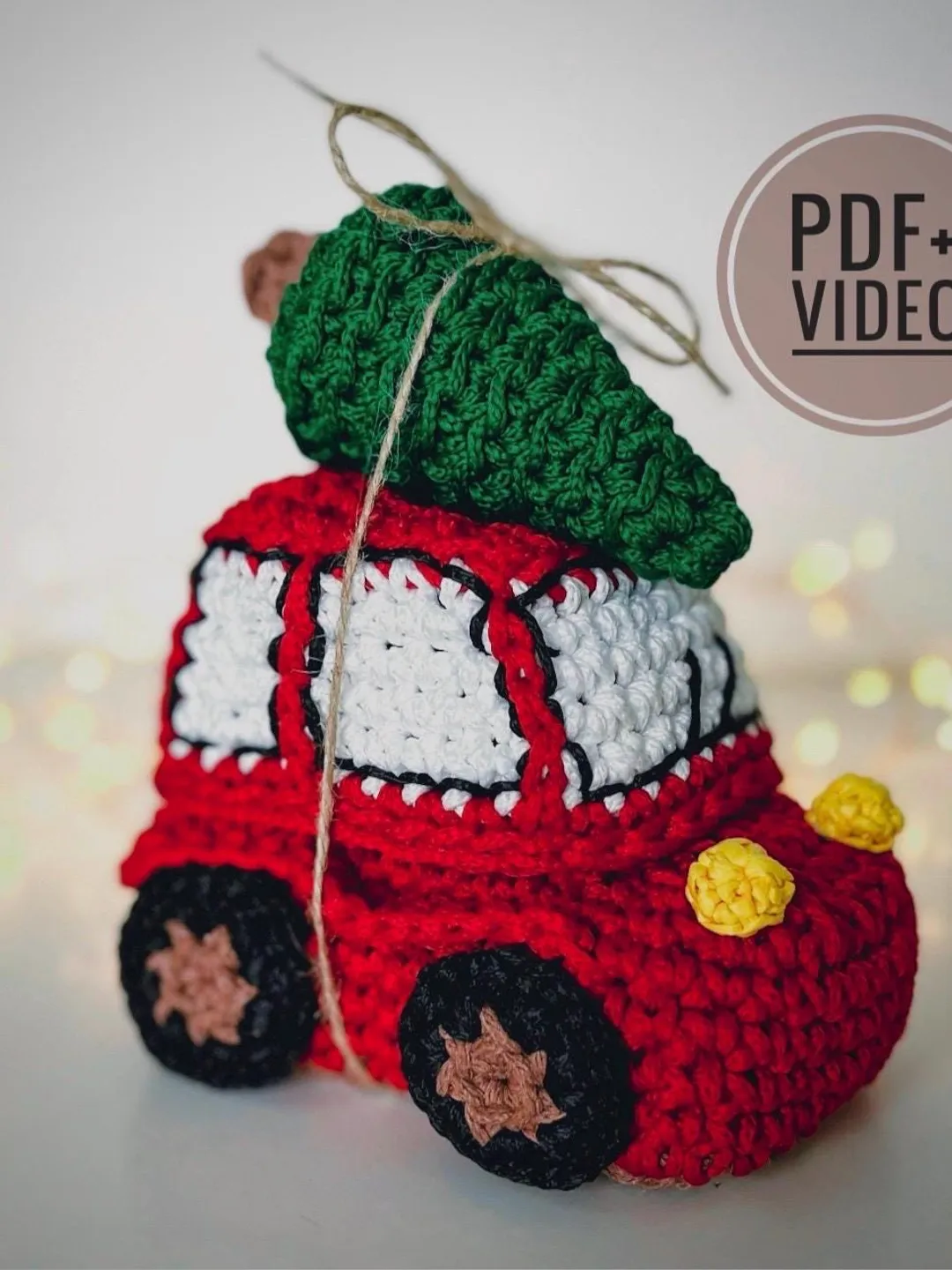 Crochet pattern basket car with Christmas tree, New year red minivan, crochet decor, PDF digital instant download, video tutorial