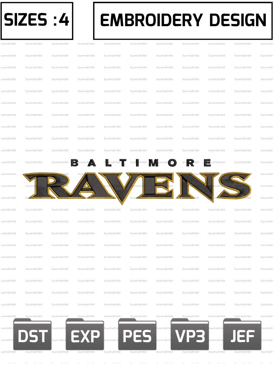 Baltimore Ravens Logo Embroidery Design,NFL Logos Embroidery Design,NFL Teams, Machine Embroidery Design File,4 Sizes, Digital Download