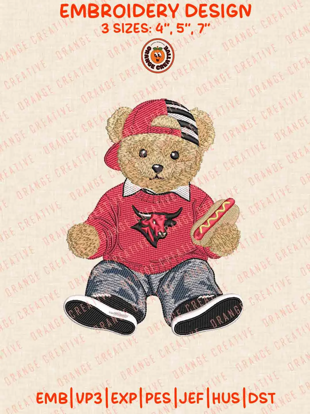 Omaha Maverick Teddy Bear Embroidery Design Files, Football Embroidery Designs, Sport Machine Embroidery Files, 3 Sizes, Custom Sizes, Instant Download