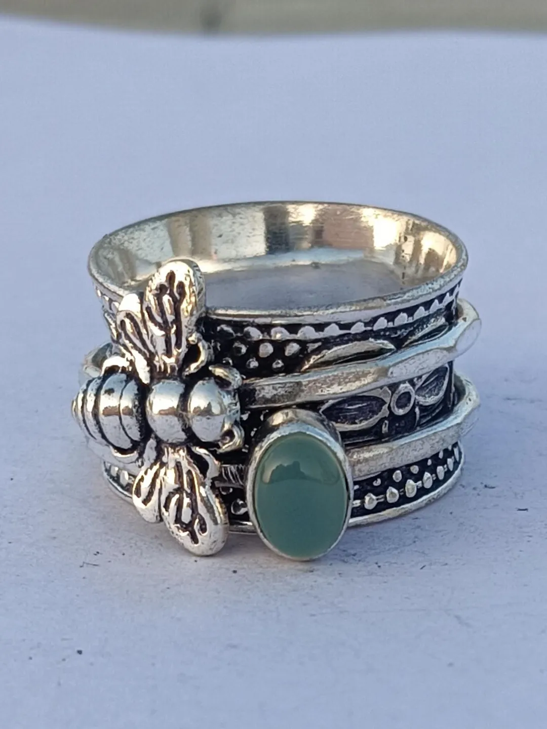 Sterling Silver Chalcedony Spinner Ring – Anxiety Fidget Meditation Band