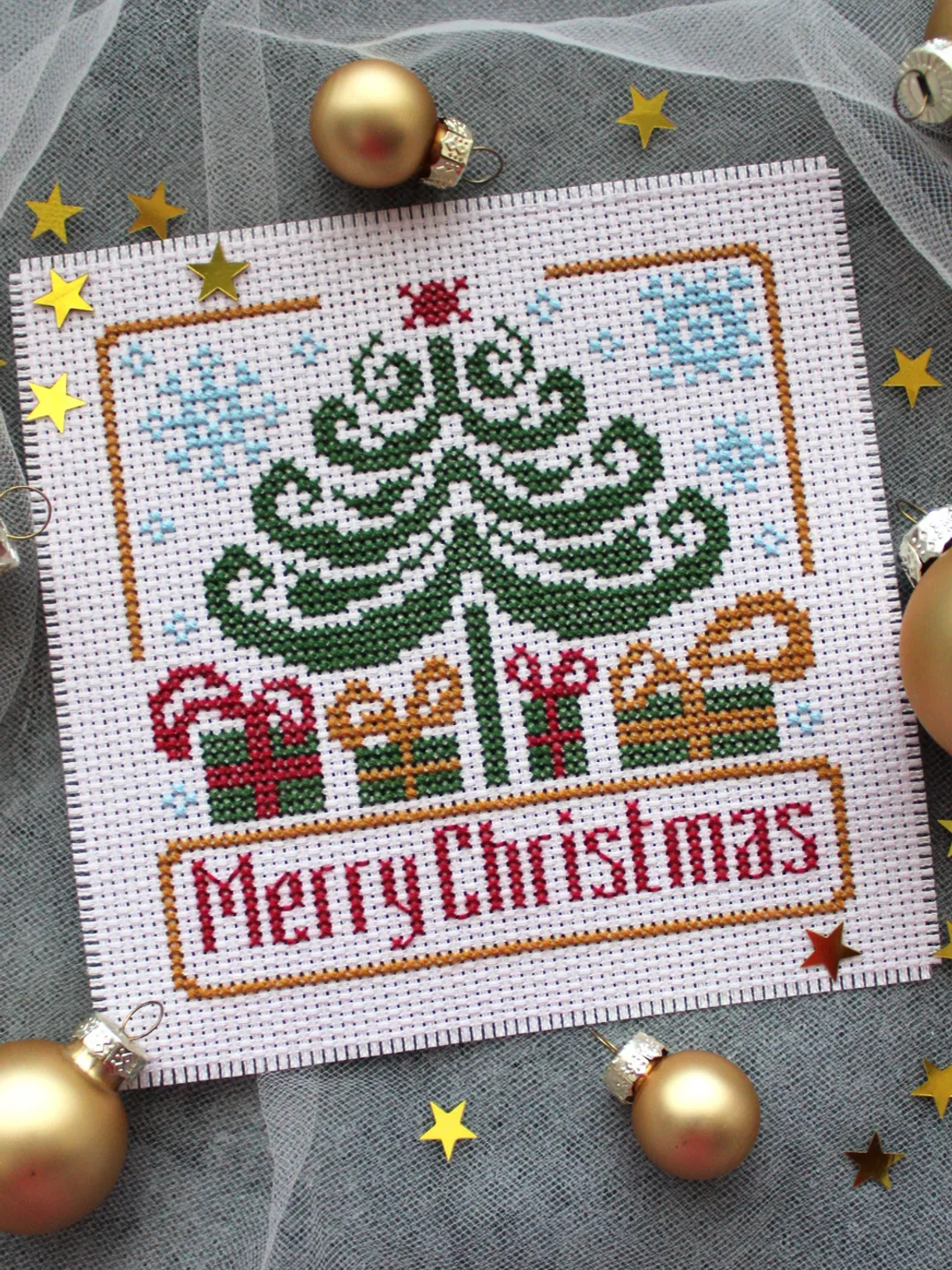 Cross stitch pattern Merry Christmas, easy cross stitch chart PDF