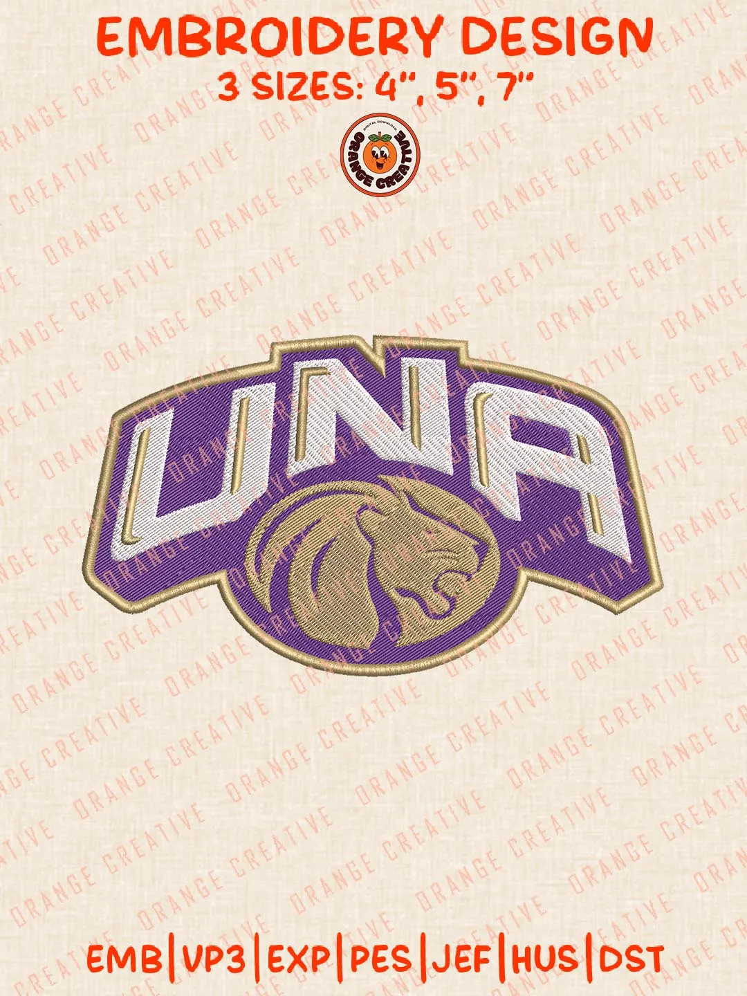 UNA Lions Embroidery Design Files, NCAA Logos Embroidery Designs, NCAA North Alabama Lions Machine Embroidery Files, 3 Sizes, Custom Sizes, Instant Download