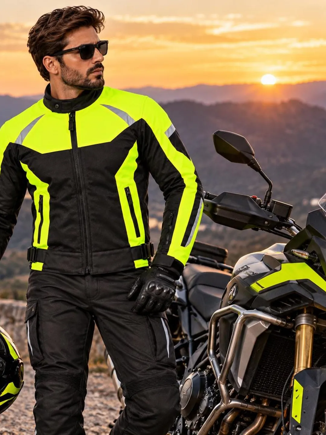 ZARK Men's Hi Vis Motorcycle Jacket, Neon Yellow Textile Riding