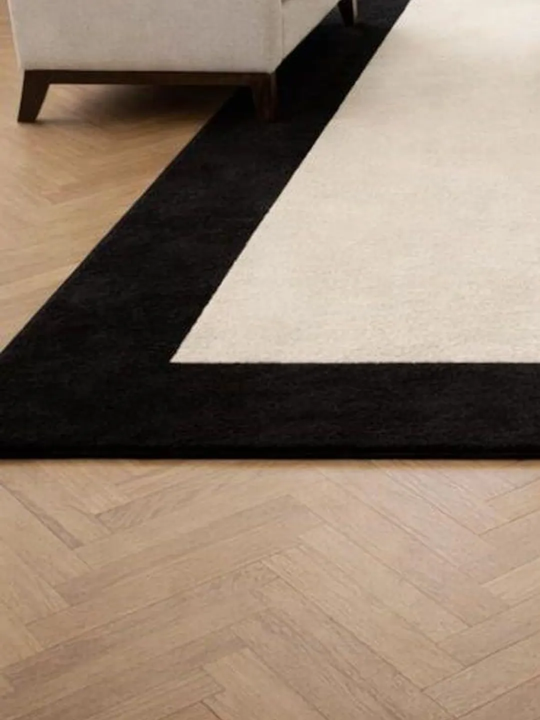 Modern Black Border Rug, Handmade Tufted Area Rug, Minimalist Ivory Rug ...
