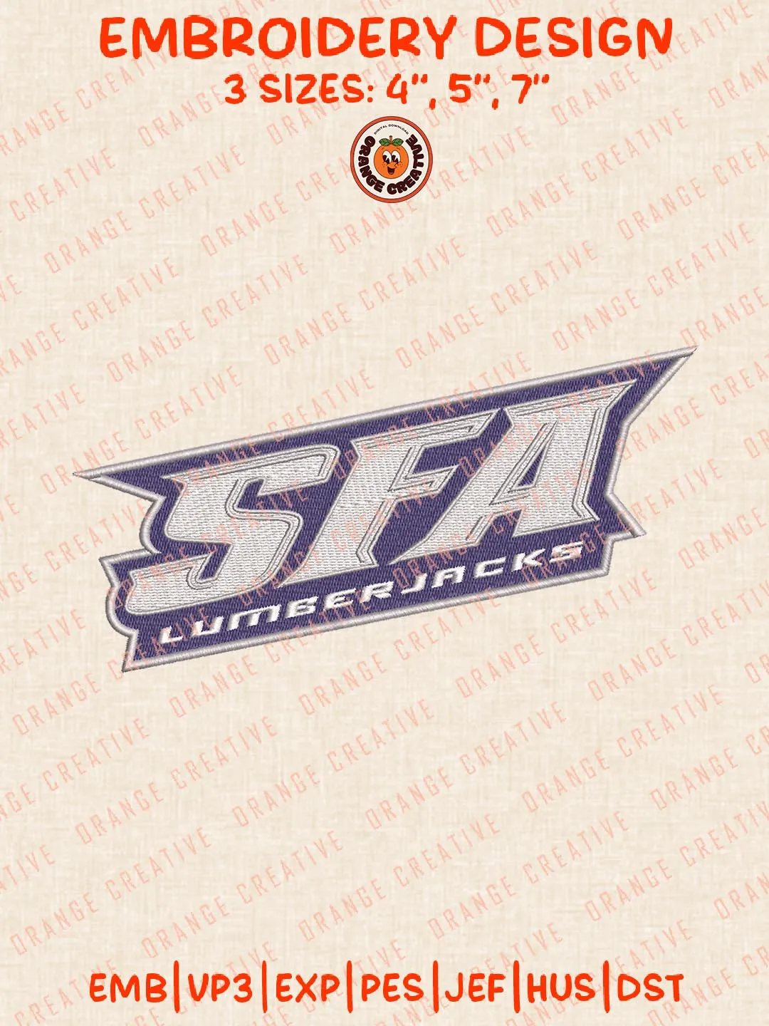 SFA Lumberjacks Text Logo Embroidery Design Files, NCAA Logos Embroidery Designs, NCAA Stephen F Austin Lumberjacks Machine Embroidery Files, 3 Sizes, Custom Sizes, Instant Download