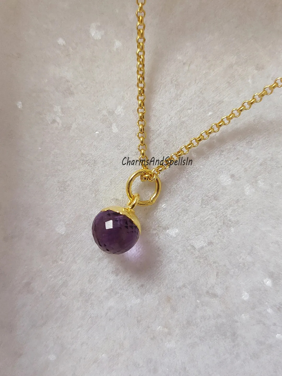 Natural Amethyst Crystal Ball Necklace, Boho Jewelry, Spiritual Stone Pendant, Gift For Her