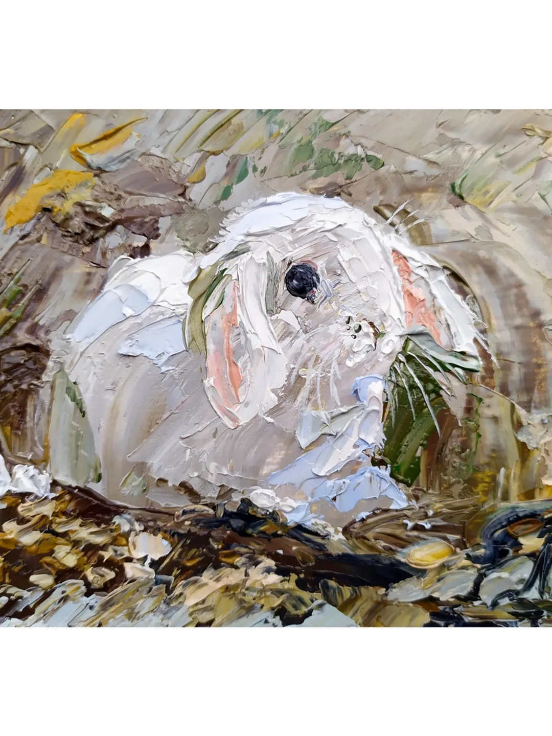 Rabbit Painting Bunny original art 3.5 by 5 in white rabbit wall art impasto artwork oil painting by Natalia Plotnikova