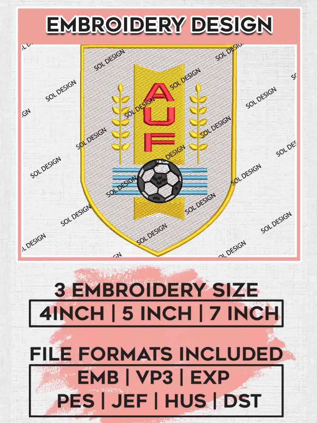 La Celeste The Sky Blue Football Team Logo Embroidery Designs, Los Charrúas Logo Embroidery files, Uruguay National Football Team, Machine embroidery designs, Digital Download